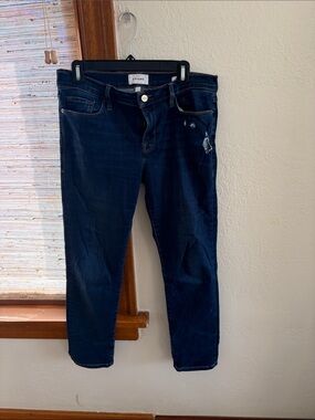 Frame Denim Dark Indigo Straight mid- rise Jeans Le Garçon Dublin Grind